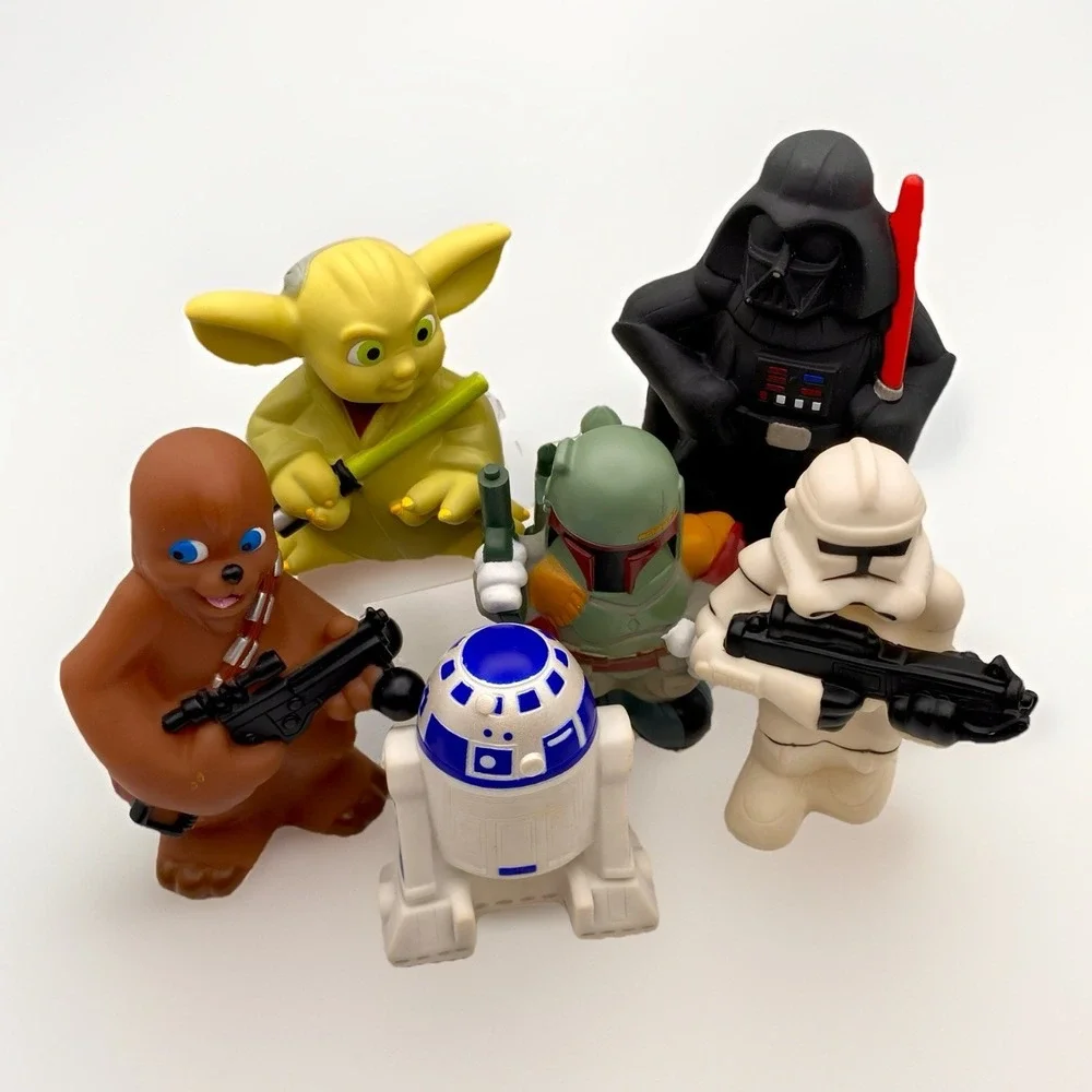 Star Wars 2008 Lucas Film Disney Vinyl Figures‎ Lot of 6 Bath Water Toy Set